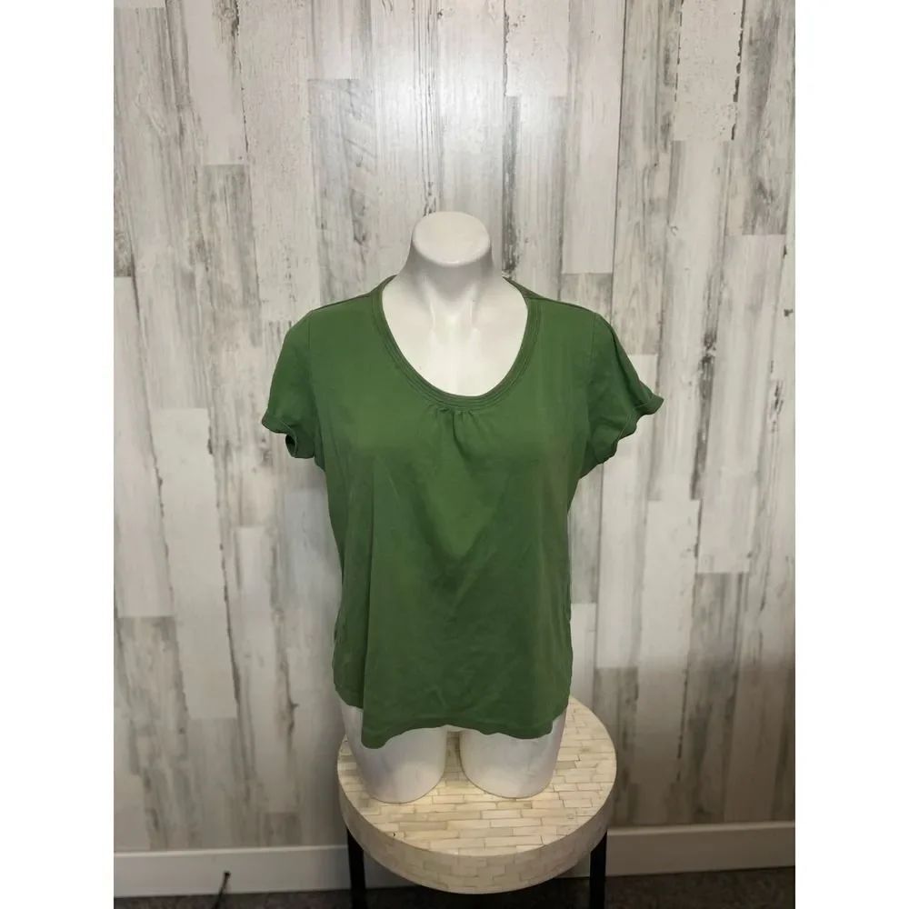 Solid Olive Green Short Sleeve T-Shirt Womens Size XL Casual Scoop Neck Basic Te